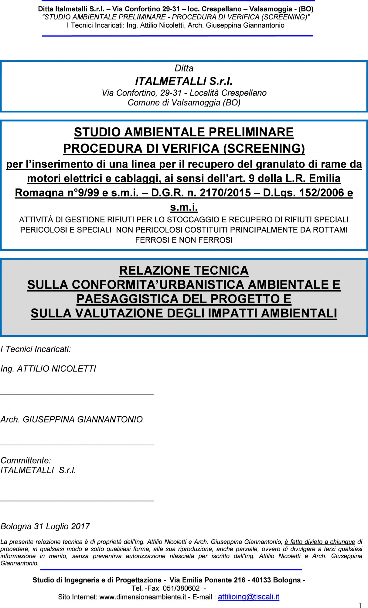 Ing. Attilio Nicoletti, Ingegnere Attilio Nicoletti, Dimensione ambiente Bologna, dimensioneambiente.it
